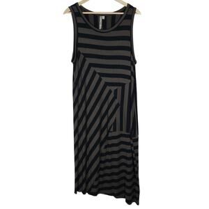 Comfy USA Womens Midi Dress Small Brown Black Striped Sleeveless Minimalist Knit